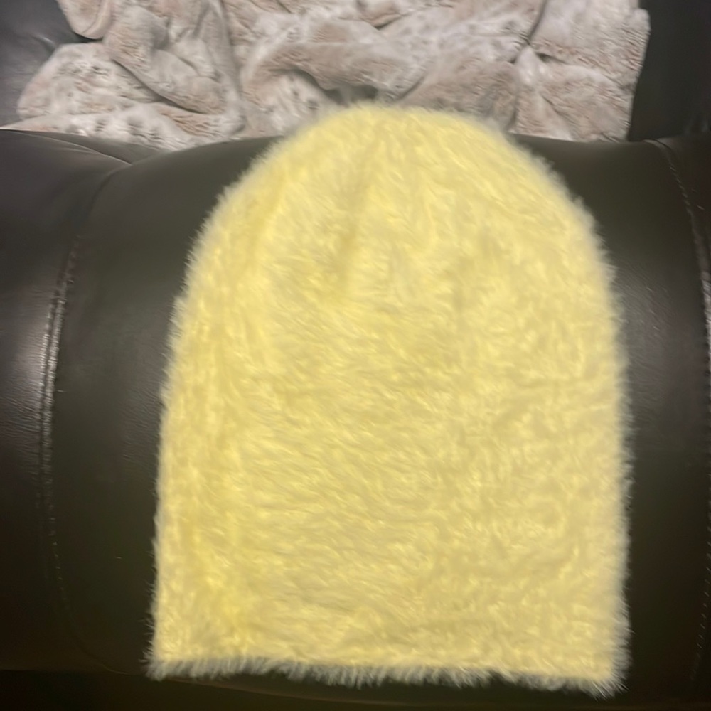 Yellow fuzzy winter cap